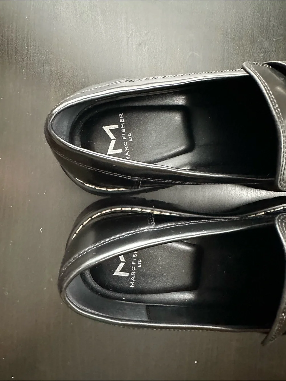 Marc Fisher Black Chunky Loafer with Silver Chain size 7.5